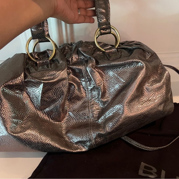 Bulga Metallic Silver Satchel Bag | Y2K Shoulder Purse with Crossbody Strap | 16 - Picture 7 of 9
